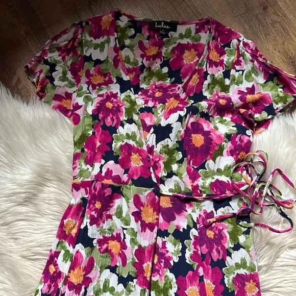 LULU’S Harbor Point Magenta Multi Floral Print Wrap Dress - Picture 6 of 7